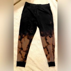 Bleach dyed black jogger drawstring sweat pants with pockets